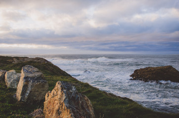 Coastal landscape in a rainy day.