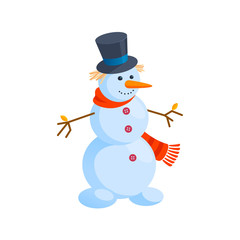 Cute snowman with the tophat. Stock illustration.
