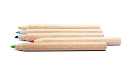 Wooden colorful ordinary pencils isolated on a white background