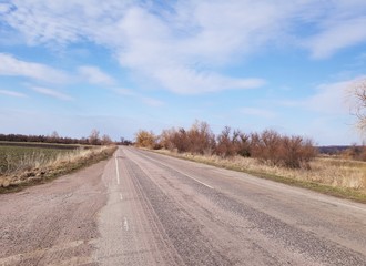 Fototapeta na wymiar Deserted asphalt road leading into the distance. Early spring.