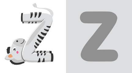Z is for Zebra. Letter Z. Zebra, cute illustration. Animal alphabet.