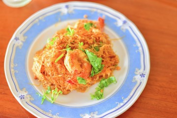 Plate of Rice Vermicelli Pad Thai, a Famous Thai Dish