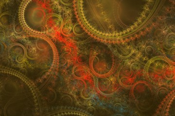 Viele Kreise, Ringe, runde Formen als Hintergrundgrafik - Gelb/Orangerot