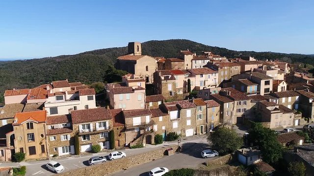 France, Provence-Alpes-Cote d'Azur, Var department, Aerial view of Gassin village, labelled Les Plus Beaux Villages de France (The Most Beautiful Villages of France), HD movie (1920X1080)