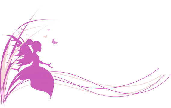 Elfe mit Schmetterlingen auf wei&szlig;em Hintergrund Fantasy Gru&szlig;karte