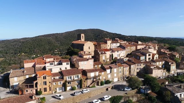 France, Provence-Alpes-Cote d'Azur, Var department, Aerial view of Gassin village, labelled Les Plus Beaux Villages de France (The Most Beautiful Villages of France), HD movie (1920X1080)