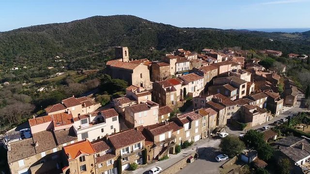 France, Provence-Alpes-Cote d'Azur, Var department, Aerial view of Gassin village, labelled Les Plus Beaux Villages de France (The Most Beautiful Villages of France), HD movie (1920X1080)