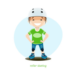Vector illustration of young roller skater isolated on white background