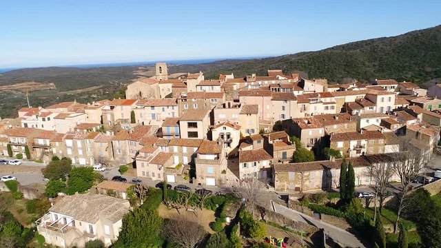 France, Provence-Alpes-Cote d'Azur, Var department, Aerial view of Gassin village, labelled Les Plus Beaux Villages de France (The Most Beautiful Villages of France), HD movie (1920X1080)