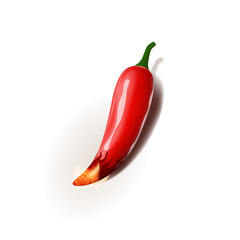 Realistic vector illustration of chili pepper is on fire. Isolated on white background.