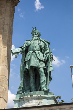 The Millennium Monument, details, statue of Gabriel Bethlen, Heroes' Square, Budapest, Hungary