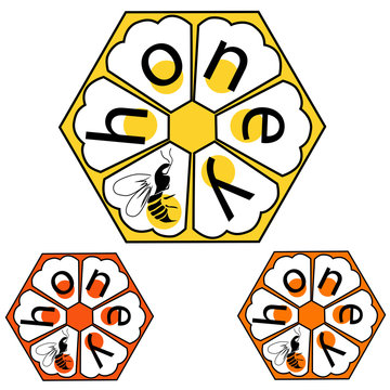 Logo label in the form of bee honeycombs