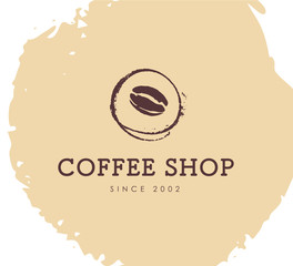 Vector hand drawn coffee logo design elements isolated on textured background. Coffee shop craft emblem, company insignia template, banner, print, etc.