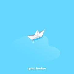 The paper boat is anchored in a quiet bay, an isometric image