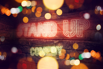 Stand Up Comedy neon sign - obrazy, fototapety, plakaty