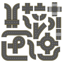 Road elements. Collection of connectable highway elements. Top view vector elements. Part of road highway, illustration highway road for traffic