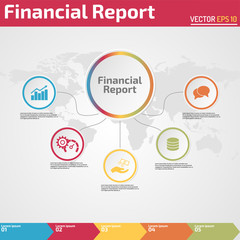 five points financial report infographic banner template concept for business report