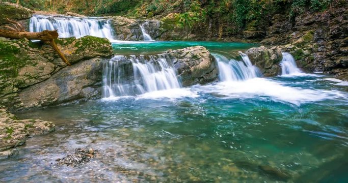 Fabulous waterfall in Caucasus mountains