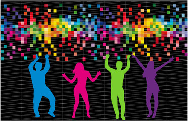 Dancing people silhouettes. Abstract background.