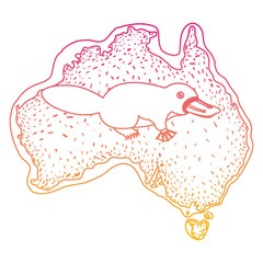 platypus over australian map wild animal