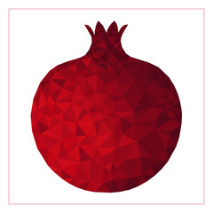 Vector illustration of Pomegranate in Low poly style on the white background. Decorative ornamental pomegranate made of mosaic texture, fruit logo. Crazy colors for boho fashion style for prints. - 199476010