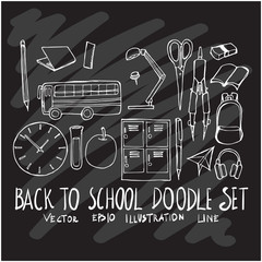 Hand drawn doodle vector line Back to school set on Chalkboard eps10