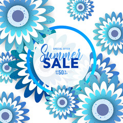 Summer sale banner with flowers