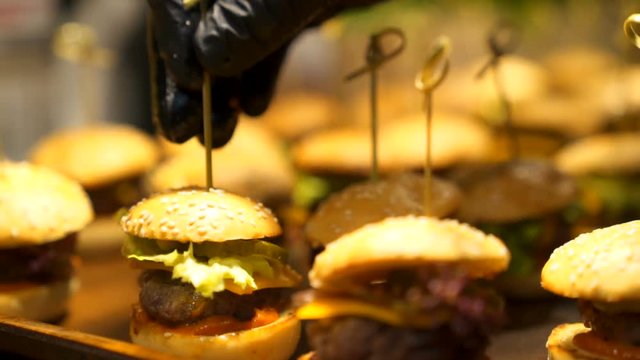 Mini Burger Catering Finishing Move with Toothpick