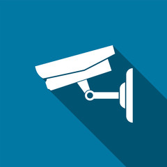 Cctv camera isolated on white background with long shadow black,Simple design style.vector illustration