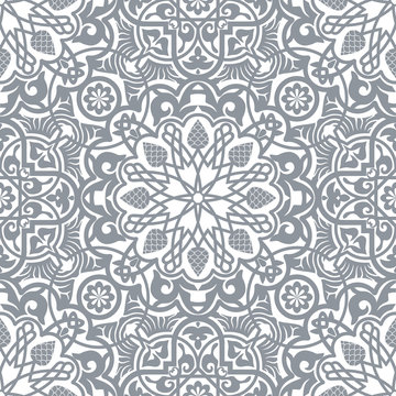 Oriental decorative seamless pattern. Arabesque design concept. Geometric decorative tile, for backgrounds, wallpapers, fabric, greeting cards and wedding invitation designs. Vector illustration.