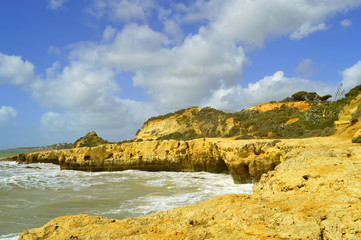 Albufeira Aveiros Beach rocky coastline and cliffs