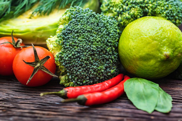 Fresh vegetables, dill and lime close