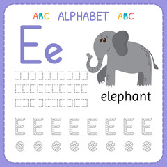 Alphabet tracing worksheet for preschool and kindergarten. Writing practice letter E. Exercises for kids