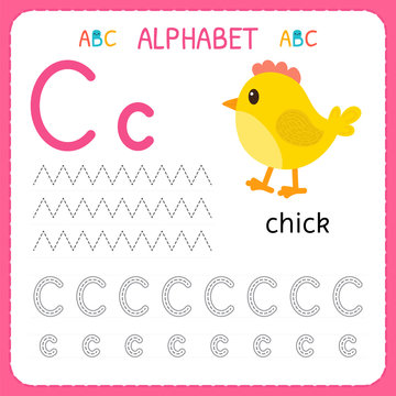 Alphabet tracing worksheet for preschool and kindergarten. Writing practice letter C. Exercises for kids