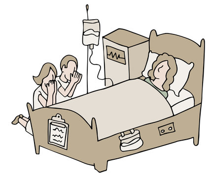 patient in bed with family praying clip art preview