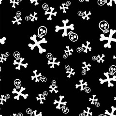 Decorative stylized skulls seamless pattern on black backdrop