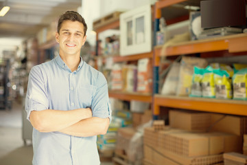 man is very satisfied by service in building store