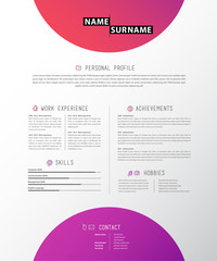 Creative simple cv template with colorful circles shapes.