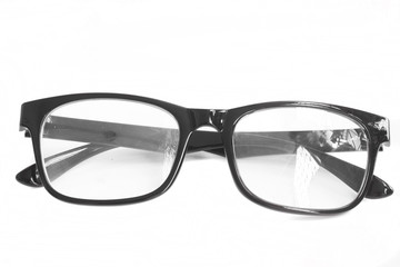 Black glasses on white background.