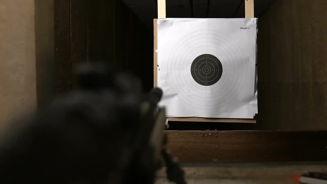 Sniper Rifle Target Mobving away at Shooting Range