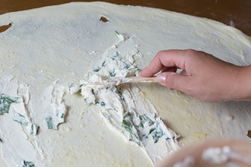 Making of Homemade cheese Pie or other kind of pastry appetizer