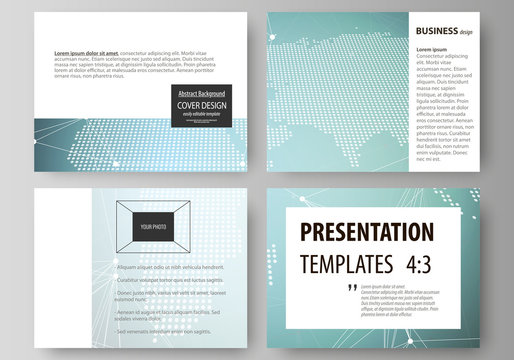 The minimalistic abstract vector illustration of the editable layout of the presentation slides design business templates. Chemistry pattern with molecule structure. Medical DNA research.