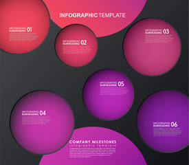 Infographic template with five colorful shapes and icons.