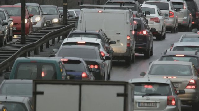 Cars Moving in Opposite Directions. Traffic Jam