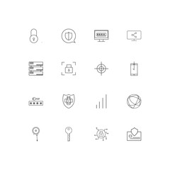 Internet Security simple linear icons set. Outlined vector icons