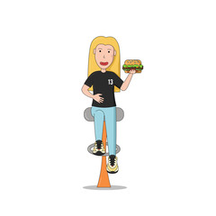 A girl is sitting with a burger - 199490253