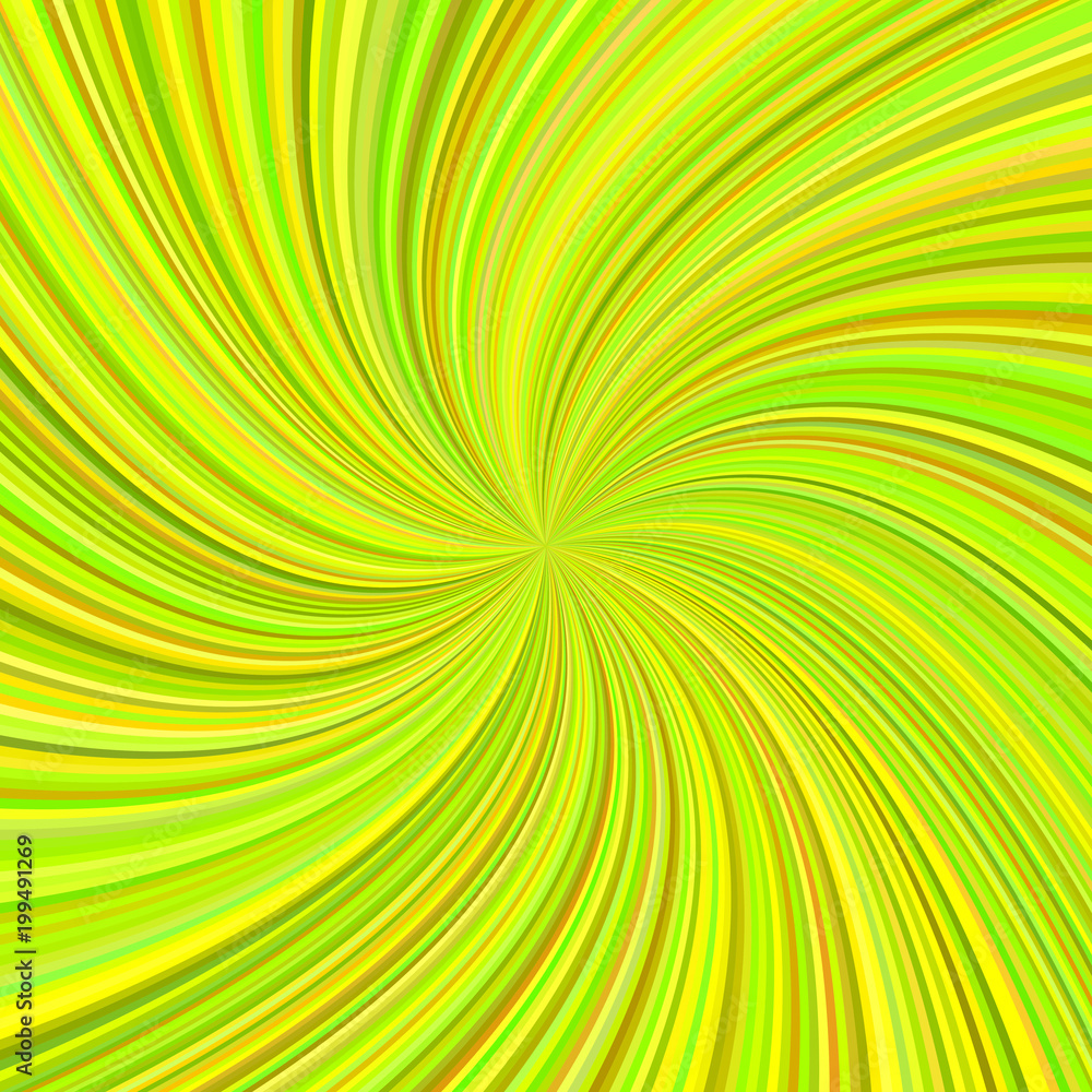 Poster lime color abstract swirl background from curved spiral ray stripes - vector graphic