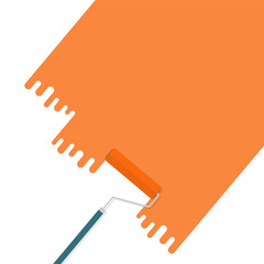 A paint roller with a orange color. Illustration flat design style. Blank template for your text