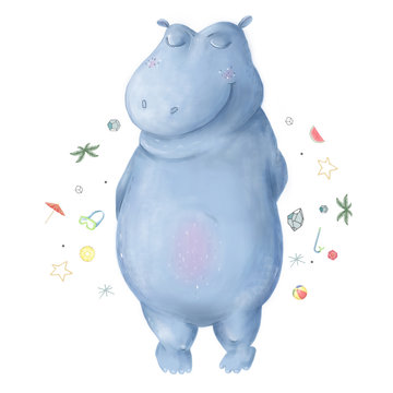 Hippo Clip art animal hippopotamus gentle character on white background