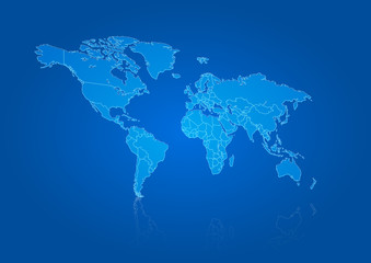 Fototapeta na wymiar World map shiny blue modern style